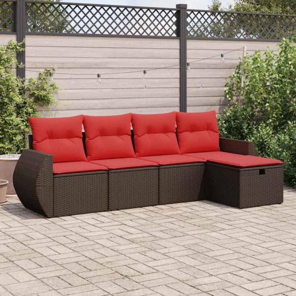 ARDEBO.de - 5-tlg. Garten-Sofagarnitur mit Kissen Braun Poly Rattan