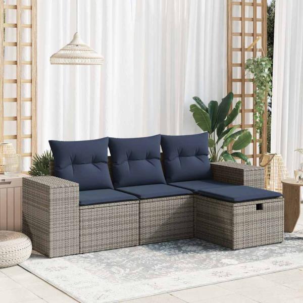 ARDEBO.de - 4-tlg. Garten-Sofagarnitur mit Kissen Grau Poly Rattan