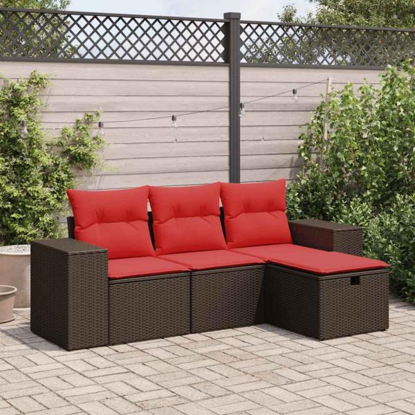 ARDEBO.de - 4-tlg. Garten-Sofagarnitur mit Kissen Braun Poly Rattan