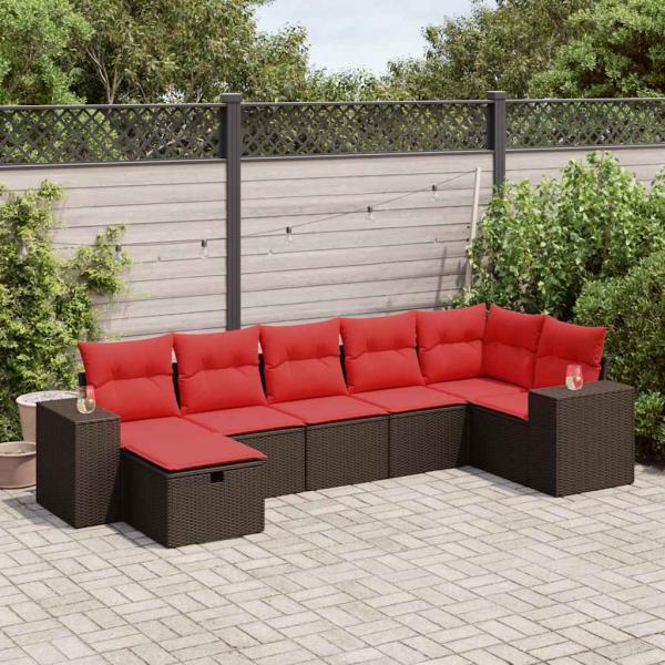 ARDEBO.de - 7-tlg. Garten-Sofagarnitur mit Kissen Braun Poly Rattan