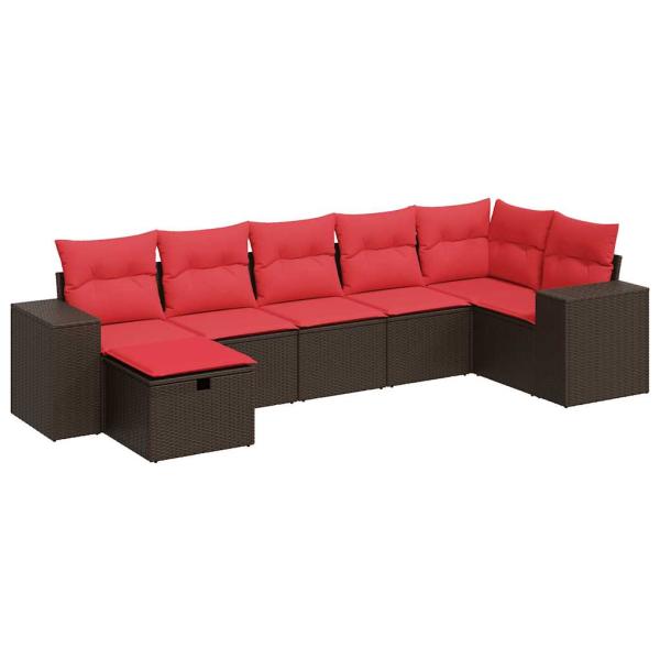 7-tlg. Garten-Sofagarnitur mit Kissen Braun Poly Rattan