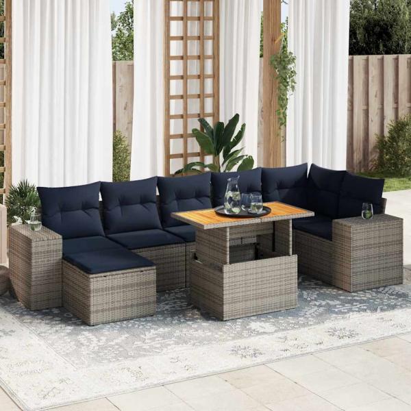 ARDEBO.de - 8-tlg. Garten-Sofagarnitur mit Kissen Grau Poly Rattan