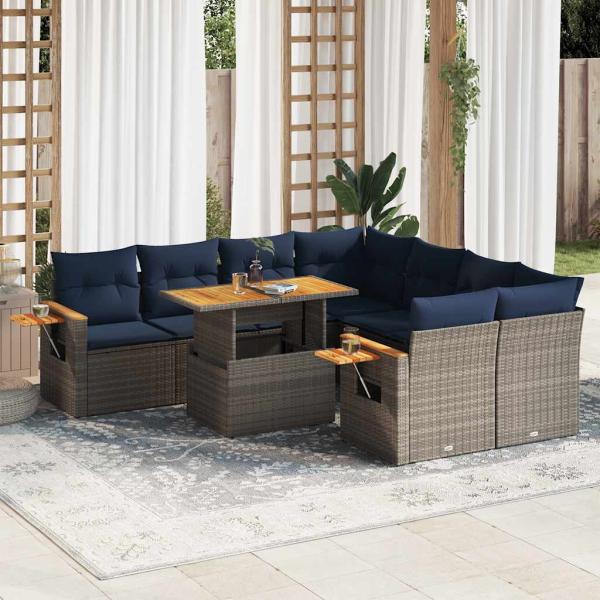 ARDEBO.de - 9-tlg. Garten-Sofagarnitur mit Kissen Grau Poly Rattan