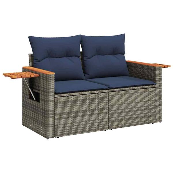 9-tlg. Garten-Sofagarnitur mit Kissen Grau Poly Rattan