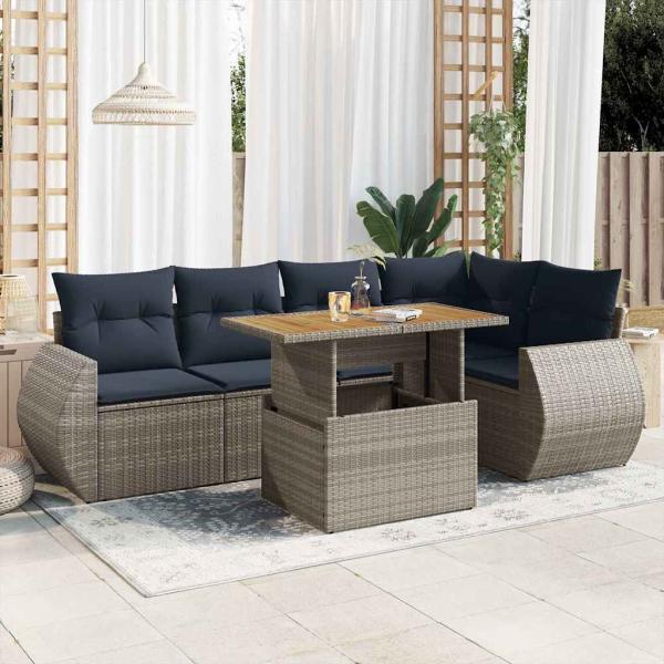 ARDEBO.de - 6-tlg. Garten-Sofagarnitur mit Kissen Grau Poly Rattan