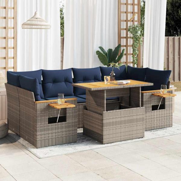 ARDEBO.de - 7-tlg. Garten-Sofagarnitur mit Kissen Grau Poly Rattan