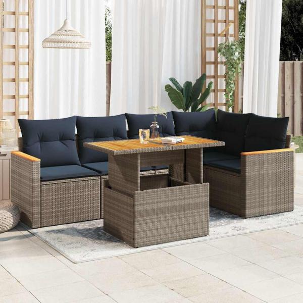 ARDEBO.de - 6-tlg. Garten-Sofagarnitur mit Kissen Grau Poly Rattan