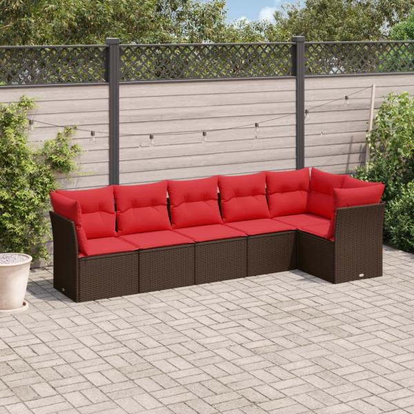ARDEBO.de - 6-tlg. Garten-Sofagarnitur mit Kissen Braun Poly Rattan