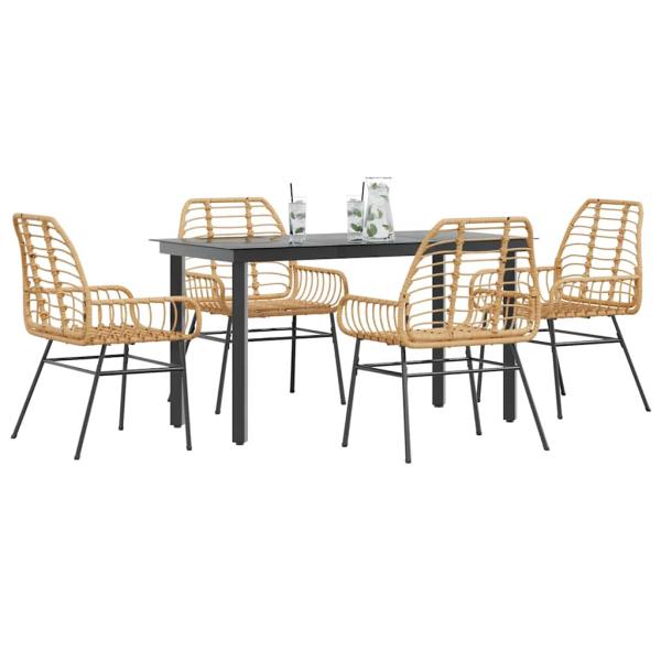ARDEBO.de - 5-teiliges Garten-Esszimmerset Braunes Polyrattanglas