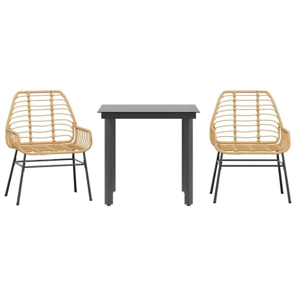 3-teiliges Garten-Esszimmer-Set Braunes Polyrattanglas