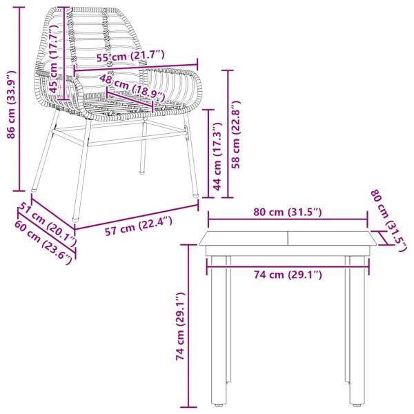 3-teiliges Garten-Esszimmer-Set Braunes Polyrattanglas