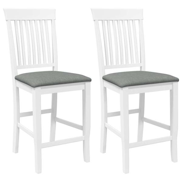 Barhocker mit Kissen 2 Stk. Weiß Massivholz Gummibaum