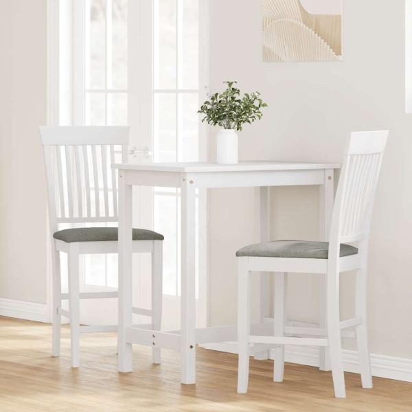 Barhocker mit Kissen 2 Stk. Weiß Massivholz Gummibaum