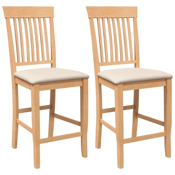 Barhocker mit Kissen 2 Stk. Natur Massivholz Gummibaum