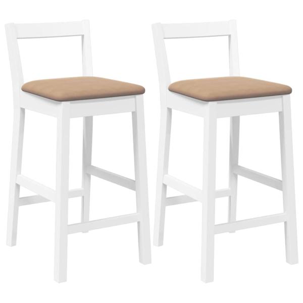 Barhocker mit Kissen 2 Stk. Weiß Massivholz Gummibaum