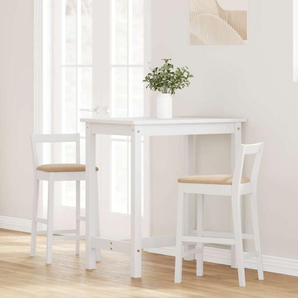 Barhocker mit Kissen 2 Stk. Weiß Massivholz Gummibaum