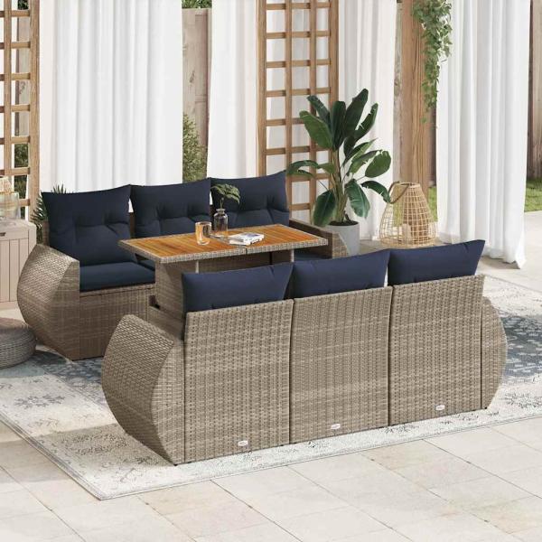 ARDEBO.de - 7-tlg. Garten-Sofagarnitur mit Kissen Grau Poly Rattan