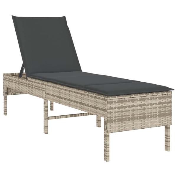 Sonnenliege mit Auflage Hellgrau 55x200x44 cm Poly Rattan