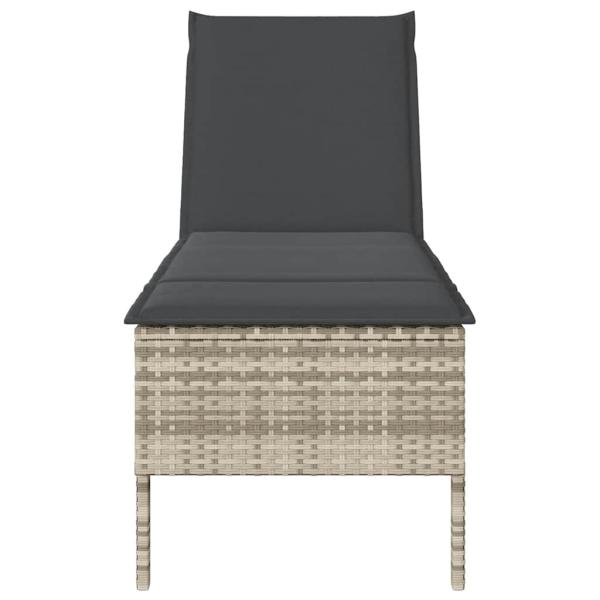 Sonnenliege mit Auflage Hellgrau 55x200x44 cm Poly Rattan
