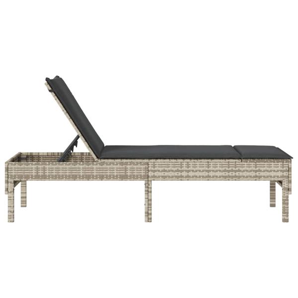 Sonnenliege mit Auflage Hellgrau 55x200x44 cm Poly Rattan