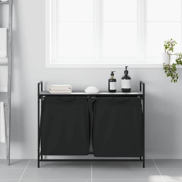 Wäschekorb 2 Fächer mit Ablage Grau Sonoma