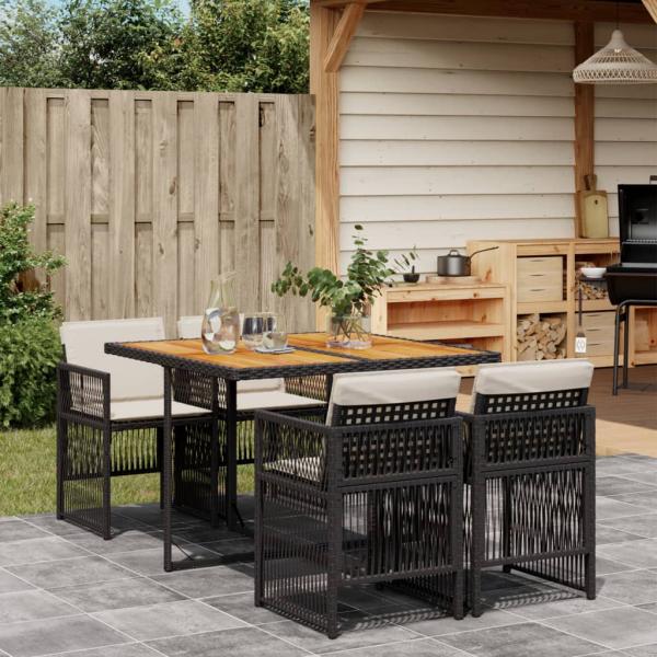 ARDEBO.de - 5-tlg. Garten-Essgruppe mit Kissen Schwarz Poly Rattan