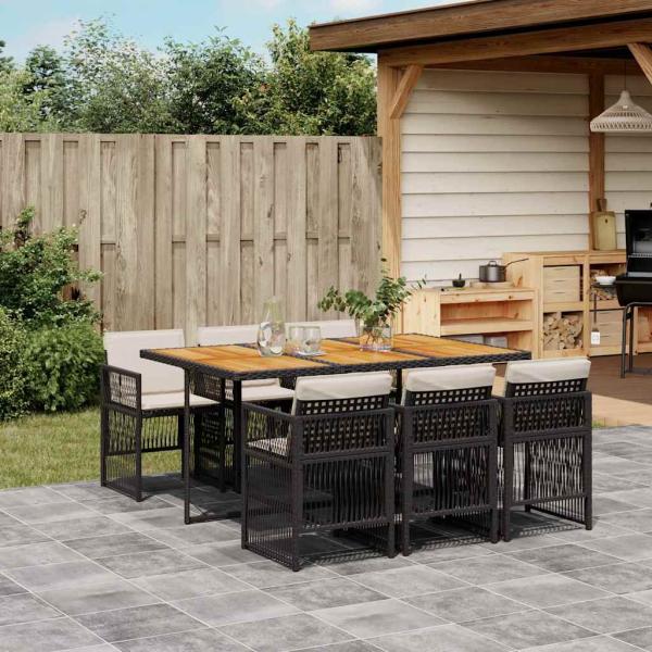 ARDEBO.de - 7-tlg. Garten-Essgruppe mit Kissen Schwarz Poly Rattan