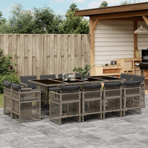 ARDEBO.de - 13-tlg. Garten-Essgruppe mit Kissen Grau Poly Rattan