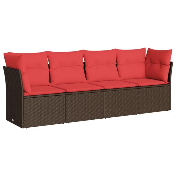4-tlg. Garten-Sofagarnitur mit Kissen Braun Poly Rattan