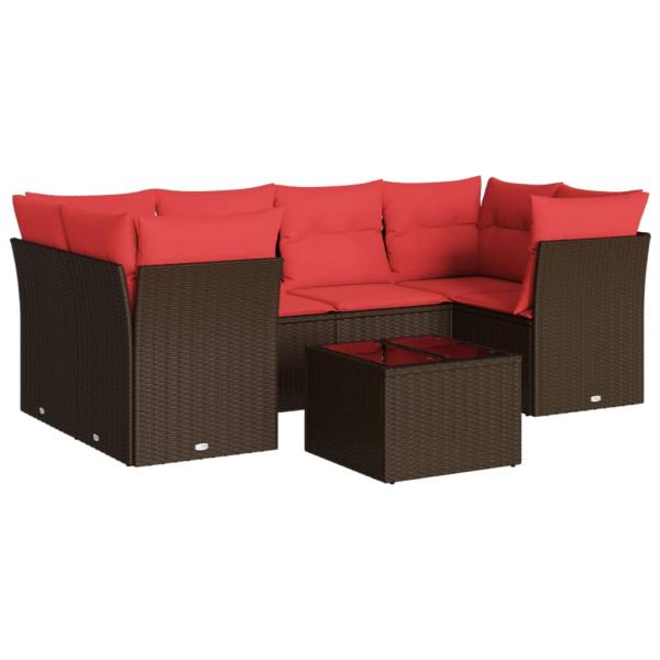 7-tlg. Garten-Sofagarnitur mit Kissen Braun Poly Rattan