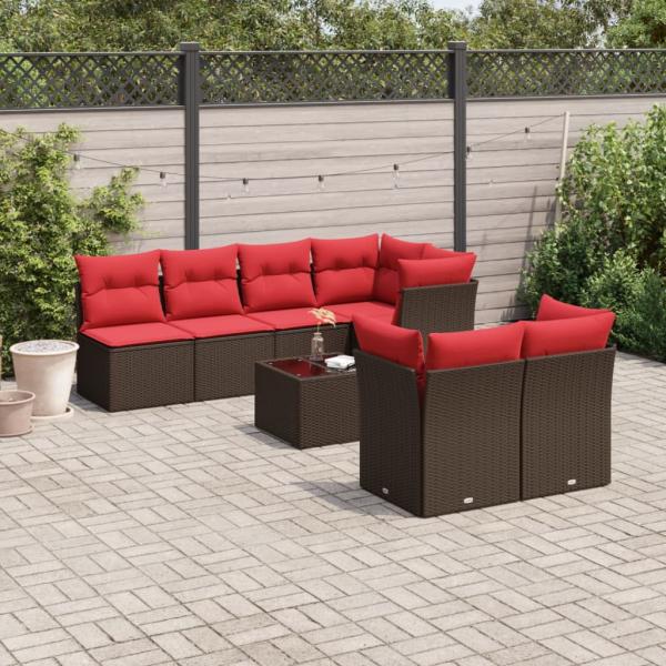 ARDEBO.de - 8-tlg. Garten-Sofagarnitur mit Kissen Braun Poly Rattan