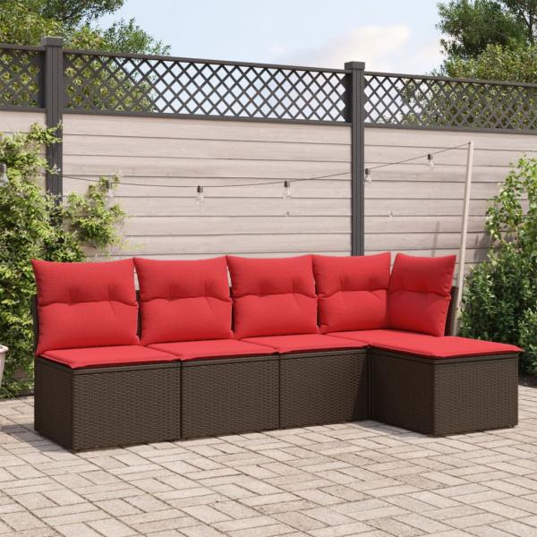 ARDEBO.de - 5-tlg. Garten-Sofagarnitur mit Kissen Braun Poly Rattan