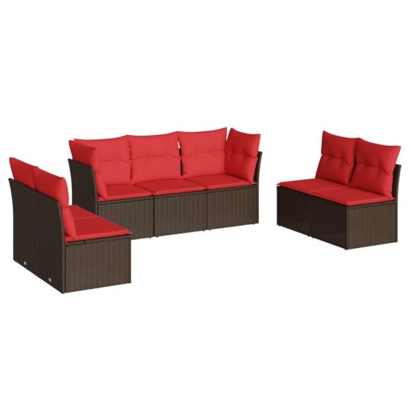 7-tlg. Garten-Sofagarnitur mit Kissen Braun Poly Rattan