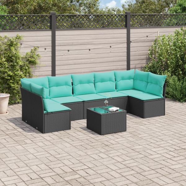 ARDEBO.de - 8-tlg. Garten-Sofagarnitur mit Kissen Schwarz Poly Rattan