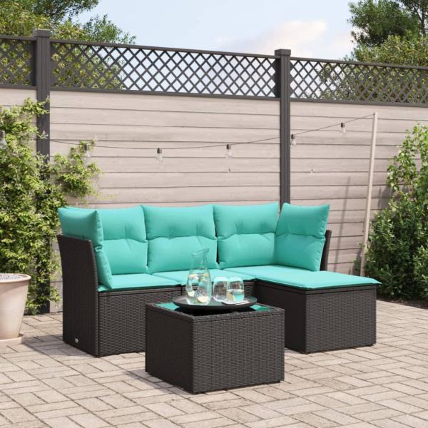 ARDEBO.de - 5-tlg. Garten-Sofagarnitur mit Kissen Schwarz Poly Rattan