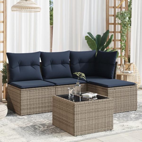 ARDEBO.de - 5-tlg. Garten-Sofagarnitur mit Kissen Grau Poly Rattan