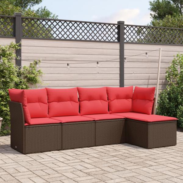 ARDEBO.de - 5-tlg. Garten-Sofagarnitur mit Kissen Braun Poly Rattan