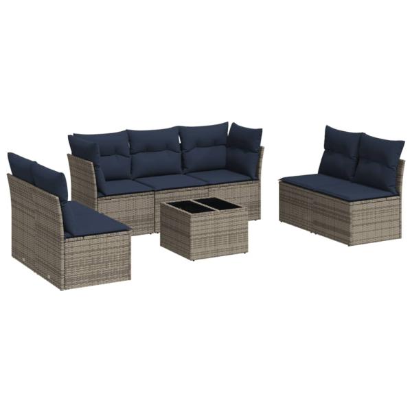 8-tlg. Garten-Sofagarnitur mit Kissen Grau Poly Rattan