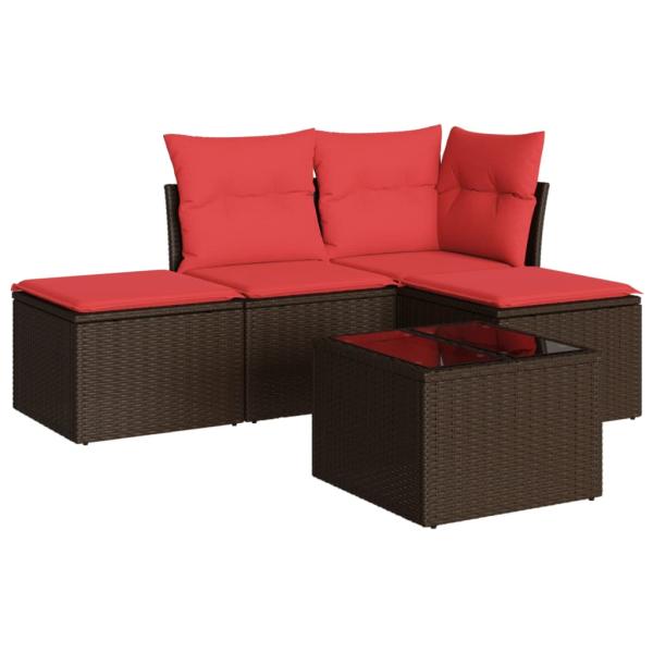 5-tlg. Garten-Sofagarnitur mit Kissen Braun Poly Rattan