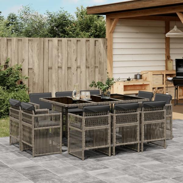 ARDEBO.de - 11-tlg. Garten-Essgruppe mit Kissen Grau Poly Rattan