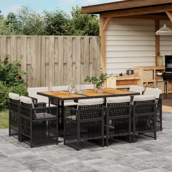 ARDEBO.de - 11-tlg. Garten-Essgruppe mit Kissen Schwarz Poly Rattan