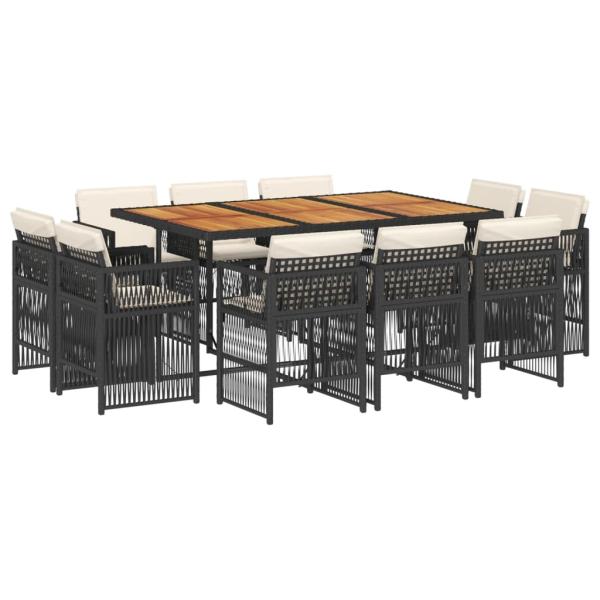 11-tlg. Garten-Essgruppe mit Kissen Schwarz Poly Rattan