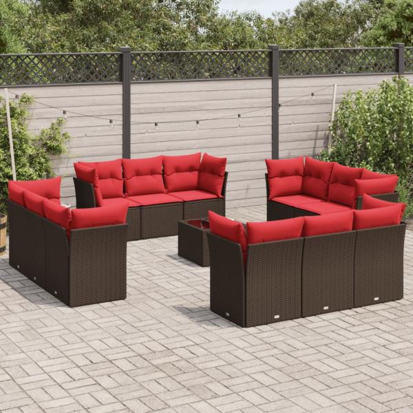 ARDEBO.de - 13-tlg. Garten-Sofagarnitur mit Kissen Braun Poly Rattan