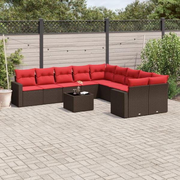 ARDEBO.de - 11-tlg. Garten-Sofagarnitur mit Kissen Braun Poly Rattan