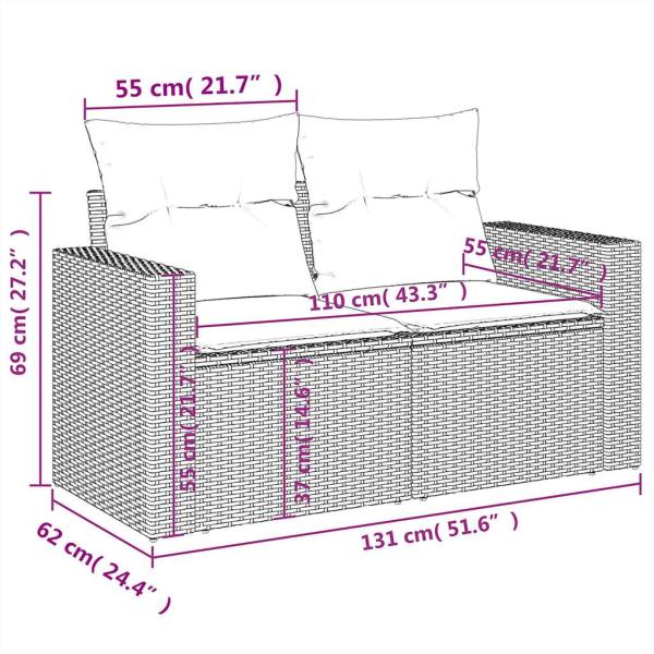 7-tlg. Garten-Sofagarnitur mit Kissen Grau Poly Rattan