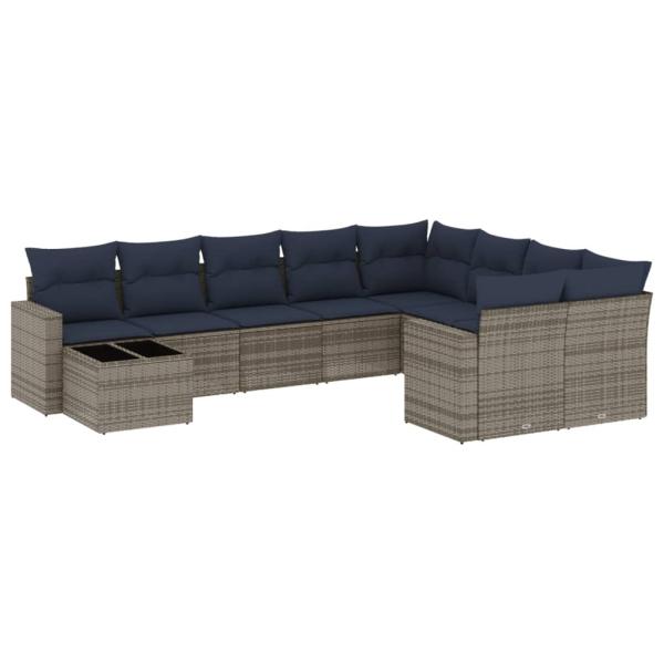 ARDEBO.de - 10-tlg. Garten-Sofagarnitur mit Kissen Grau Poly Rattan