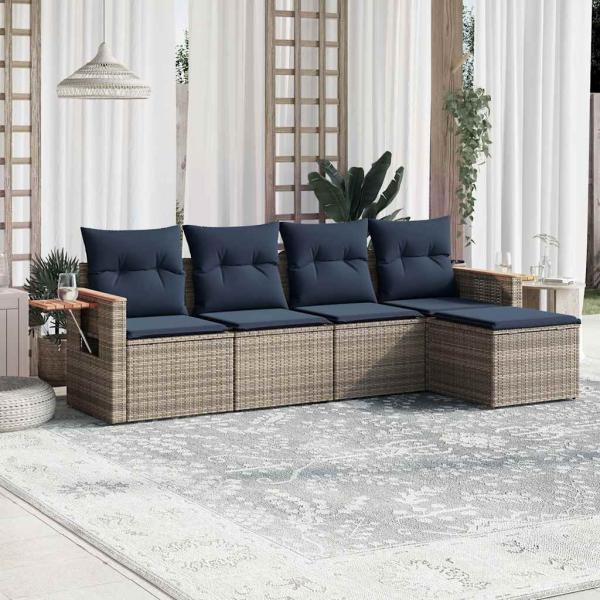 ARDEBO.de - 5-tlg. Garten-Sofagarnitur mit Kissen Grau Poly Rattan