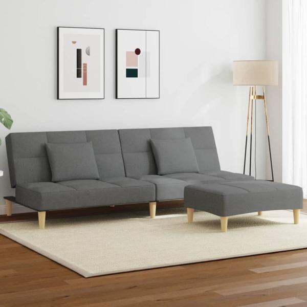 ARDEBO.de - Schlafsofa 2-Sitzer mit Fußhocker Dunkelgrau Stoff