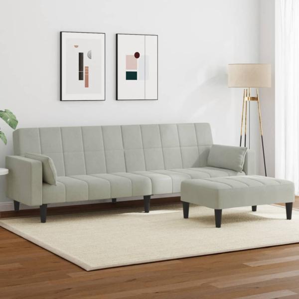 ARDEBO.de - Schlafsofa 2-Sitzer mit Fußhocker Hellgrau Samt