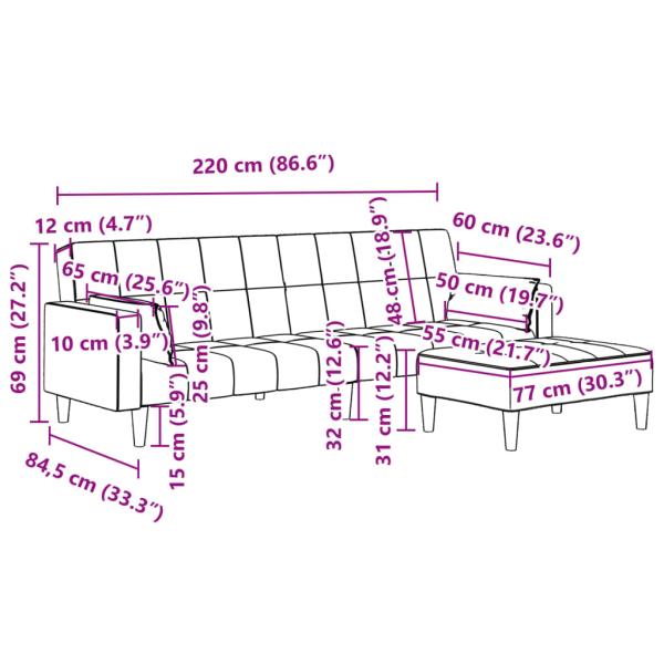 Schlafsofa 2-Sitzer mit Fußhocker Hellgrau Samt